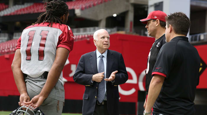 John McCain with Larry Fitzgerald and Carson Palmer.